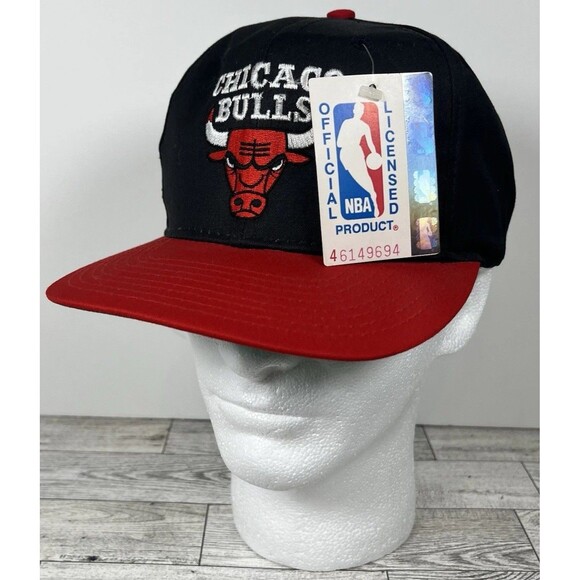 VINTAGE CHICAGO BULLS SNAPBACK HAT CAP ADULT BLACK/RED NWT 90'S NOS JORDAN - Picture 4 of 13